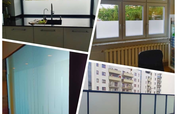 Folie okienne matowe białe, szare, mleczne, mrożone, mrożone niebieskie, mrożone złote...Folkos folie z usługą oklejania