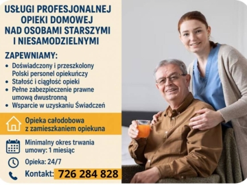 Opieka nad seniorem w domu Warszawa - 24 godziny/dobę. Całe Mazowieckie